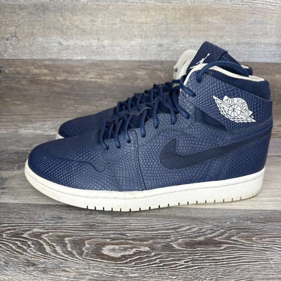 Nike Air Jordan 1 High Nouveau Navy Snakeskin 819176-407 2016 Shoes Size 7.5 - Picture 2 of 14